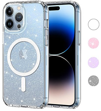 Yoedge Transparent Glitzer Magnetische Handyhülle [Kompatibel mit Mag Safe] für iPhone 15 Pro Hülle 6,1, Sparkle Schutzhülle Built in Magnet Soft TPU Bumper Clear Cover für iPhone 15 Pro Clear Case