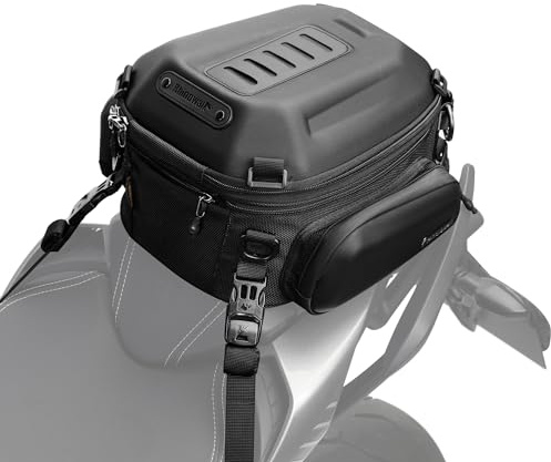 Rhinowalk Motorcycle Tail Bag Expandable Hard Shell Motorcycle Travel Luggage 12L-18L Waterproof All Weather/Trunk/Rack Bag with Sissy Bar Straps - Matt Black