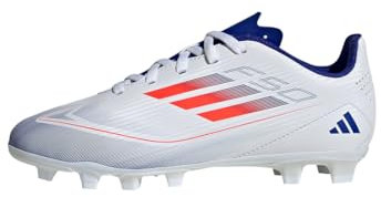 adidas Unisex Kids F50 Club Football Boots Flexible Ground, Cloud White/Solar Red/Lucid Blue, 10.5 UK Child
