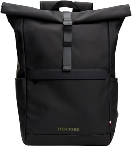 Tommy Hilfiger TH MONOTYPE PU ROLLTOP BACKPACK Rucksack Herren, Schwarz (Black), OS