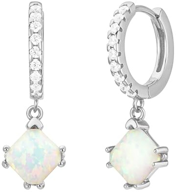 Brandlinger ® Edelstein Ohrringe Silber 925. Creolen mit Anhänger Opal Mondstein Rosenquarz. Schmuck Damen vergoldet mit 18 Karat Gold für Frauen und Mädchen. (Opal (weiß schillernd) silber)