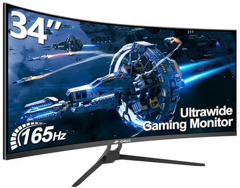 CRUA 34Inch Ultrawide Gaming Monitor, WQHD(3440 * 1440P) 165Hz Curved Monitor,99% sRGB,Computer Monitor That Supports AMD Freesync, Wall Mountable Installs(HDMI, DP)-Black