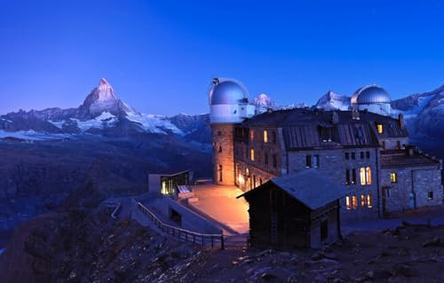 GUOHLOZ Puzzle Per Adulti Puzzle In Legno Da 1000 Pezzi Puzzle Mani Sul Gioco Decorazione Della Famiglia, Montagne, Svizzera, Osservatorio, Zermatt, Stazione meteo, Kulm Hotel, 75x50cm