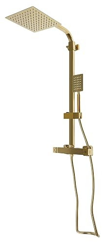 Duschsystem Regendusche mit Armatur Duschset Duscharmatur Komplettset Duschgarnitur Duschsäule mit Thermostat Goldfarbenes 304 Edelstahl, Modernes Design, 1.5m Wasserrohr