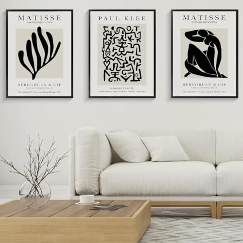 PWAAHDC 3-teilige bilder Wohnzimme Modern - Matisse Poster Aesthetic Set - Schwarz Beige Wohnzimmer und Schlafzimmer Deko ohne Rahmen (50x70 cm)