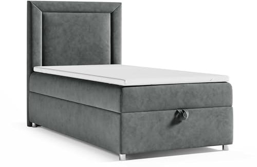 Best For Home Trinity K3 Einzelbett 90x200 – Boxspringbett mit Bonellfederkern, Matratze, Topper und Bettkasten | Polsterbett mit Stauraum und chicem Kopfteil - mit Lieferung