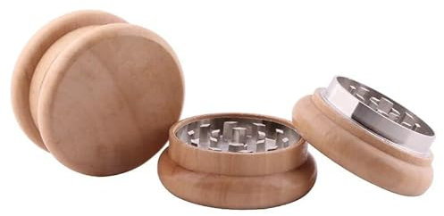 Wooden Herb Grinder | 2-Layers 55mm Magnetic | Wood +Zinc Alloy | Travel Size Rustic Hand Muller