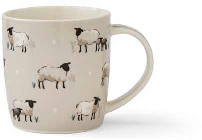 Cooksmart British Designed Barrel Coffee Mug | Ceramic Coffee Mugs for Home or Work | Large Mugs for Hot Drinks | Tea and Coffee Cups - Highland Sheep