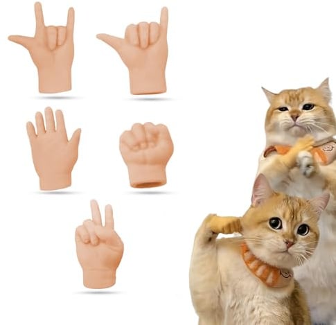 RYAOLFLY Mini Hände für Katzen, Mini Menschenhände für Katzen Dehnbare Hände Katzenspielzeug, Lustige Winzige Hände für Katzenmassage, Fingerhandschuhe für Katzen