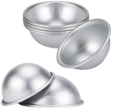 FSSTUD 10 Stück 5,5 cm Badebombenformen Bad Seife Formen halbrunde Kuchenformen Pudding Backformen Aluminium Kuchen Becher Ei Tart Formen Dessert Kochen Pfannen