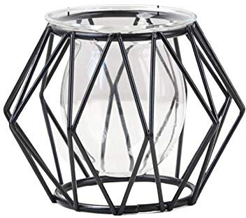 Flower Vases with Metal Stand Black Frame, Hexagonal Shape Glass Vase For Flower, For Wedding Home Living Room Decor Office Centerpiece (1)