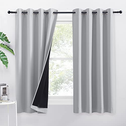 PONY DANCE Blackout Curtains for Bedroom, 100% Blackout Thermal Curtains with Black Liner and Noise Reduction Home Decor, Window Panels with 2 Panels