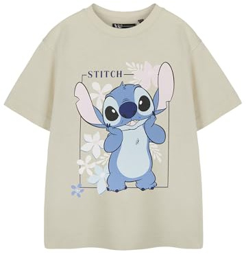 Disney Lilo & Stitch Mädchen Beige Kurzarm T-Shirt Lilo & Stitch Graphic Tee | Kinder Cartoon Film Bekleidung | Süßes Sommer-Top für Mädchen & Kleinkinder Film Merchandise Geschenk