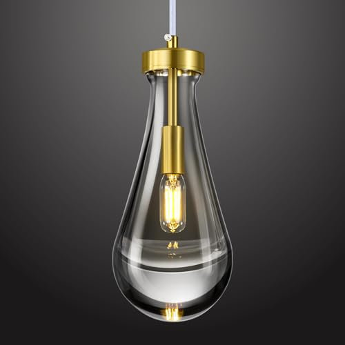 ZYBWL Gold Raindrop Suspension à 1 ampoule en cristal transparent massif pour salle à manger, véranda, couloir, salon, culot E14