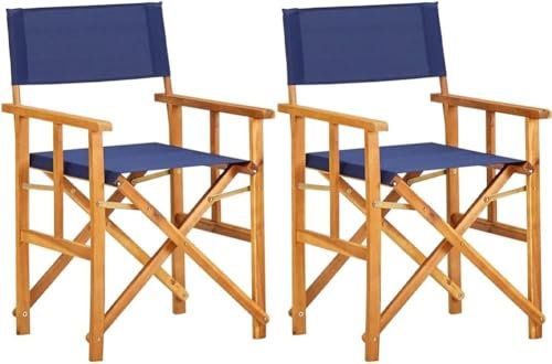 Shally Dogan Set 2 Sedie Pieghevoli da Giardino in Legno di Acacia, Sedia Regista Salvaspazio Seduta e Schienale Tessuto Ergonomico Design Nordico per Esterni, Terrazza, Balcone, Piscina (Blu)