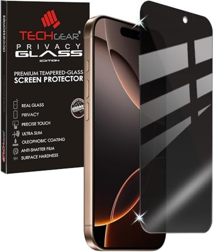 TECHGEAR Anti Spy Screen Protector for iPhone 16 Pro - PRIVACY Filter GLASS Edition Genuine Tempered Glass Screen Protector Guard Cover Compatible with iPhone 16 Pro 6.3
