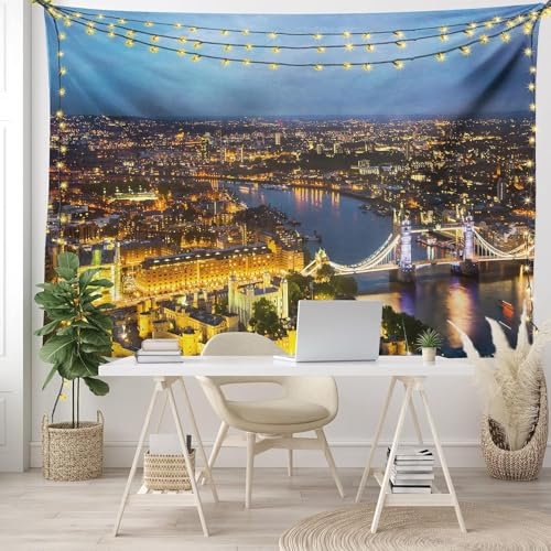 Tizhweqo Wandteppich 3D New York, Wandbehang Stadtnachtansicht, Wandtuch New York Tapisserie Tapestry für Schlafzimmer Wohnzimmer Wohnheim Deko 130x150 cm B-C1406