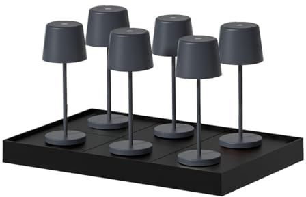 Lumisky KELLY MINI ROCK Tischleuchte, kabellos, Aluminium, weiß, dimmbar, H22 cm, mit Ladeplatte, 6 Stück
