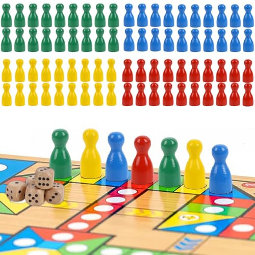 85 Stücke Einschließlich 20 Grüne Stücke 20 Blaue Stücke 20 Gelbe Stücke 20 Rote Stücke Und 25 X12mm Spielfiguren Holz Halmakegel 5 Würfel Aus Holz Für Brettspiele, Bunte, Spielfiguren