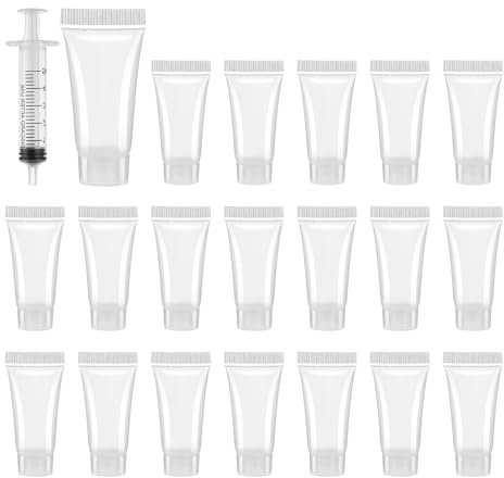 Leere Tuben Lip Gloss Tubes 20 Stück 5 ml Leere Lipgloss Behälter mit Spritze Nachfüllbare Reise Kosmetik Behälter Transparent Reise Shampoo Behälter Probenbehälter für Duschgel Lippenbalsam Handcreme
