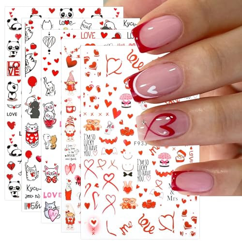 JMEOWIO 10 Sheets Valentines Day Heart Nail Art Stickers Decals Self-Adhesive Nail Supplies Nail Art Design Decoration Accessories