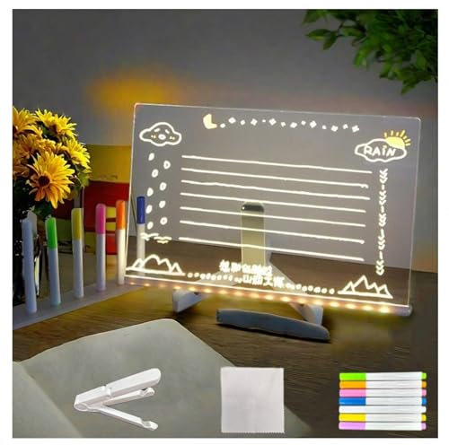 Hazomeu Tableau Lumineux avec 7 Stylos Néons et Support Réglable Tablette Dessin Lumineuse Essuyable Tablette Dessin Enfant,30x20cm