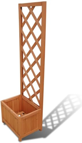 Myheimly Tannenholz Massiv Garten Spalier mit Blumenkasten Gartenspalier Rankgitter Rankhilfe Pflanzkasten Blumenkübel Braun,40 x 30 x 135 cm
