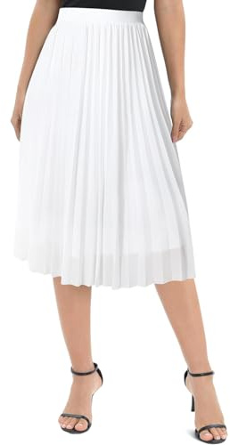 Genfien Femme Jupe en Chiffon Plissé Midi Jupe avec Doublure | Tour de Taille Elastique,Casual,A Ligne,Été,Couleur Unie