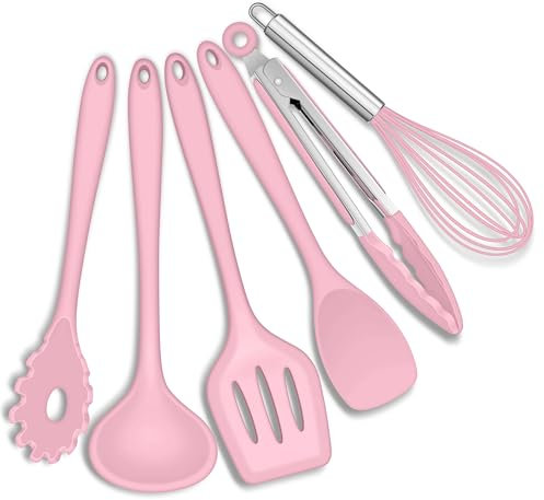 Joyfair Küchenutensilien Set, 6 Stück Silikon Küchenhelfer Kochbesteck Set, Rosa Antihaft Pfannenwender Küchen zum Kochen & Backen, Hitzebeständiger & Lebensmittelqualität, Spülmaschinenfest