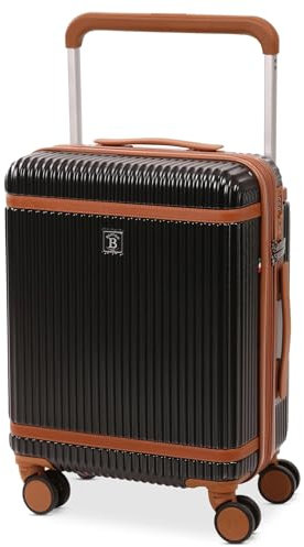 BERTOO Napoli Kabinenkoffer M – Robuster erweiterbarer Trolley mit edlen Kunstlederriemen, Doppelrollen, Seitenhaken, elegantem italienischem Design (Schwarz, M - 38 l, 3.3 kg)