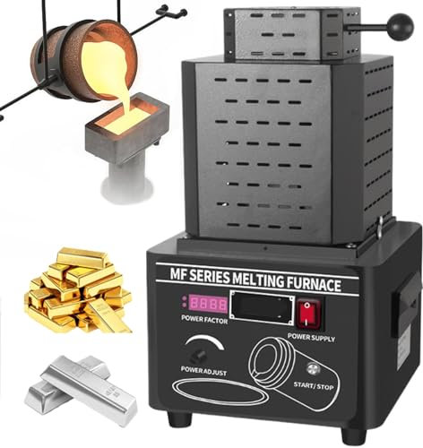 hKjPlvf Four de Fusion d'or électrique 5000 W Machine de Fusion de métal à Induction à Moyenne fréquence, Four de Fusion d'or 1600 ℃/2902 ° F avec creuset en Graphite 1/2/3 kg,Black-2kg