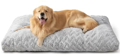 EHEYCIGA Hundebett Grosse Hunde Waschbar, 89x58cm, Hundekissen Flauschig für Mittelgroße Hunde, Kuschelig Umkehrbare Hundematte mit Kunstpelz und Kunstleinen, Grau