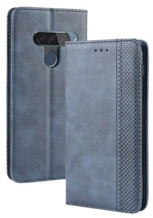 Hülle für LG G8S THINQ,PU Leder,Retro magnetische Telefonschale,Wallet-Design mit 3 Kartenflüssen und 1 Geldclip -Blue