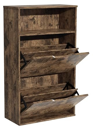 Garvishk Garvis Doppellagig Schuhschrank 2 Klappen + Ablage – Hohe Kapazität (12 Paar) – Schmal 60x102x28 cm – MDF (Rustikal Doppellagig)