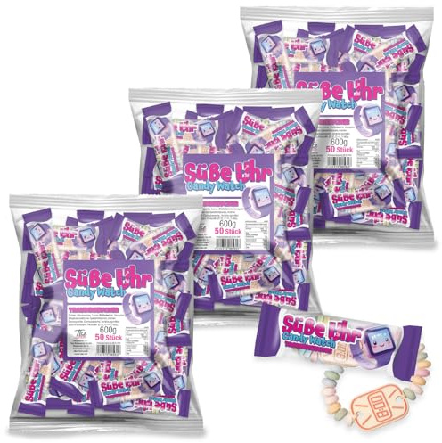 Tise Süsswaren Süße Uhr Candy Watch (3x50Stk.) Traubenzucker, einzeln verpackt perfekt geeignet als Wurfmaterial, Give-away/Halal (1800g)