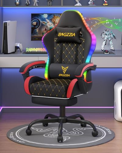 Racingreat Gaming Chair with Bluetooth Speakers and Led Lights | Ergonomic Racing Style Gamer Chair/High Back, Lumbar Support, Recliner, Footrest