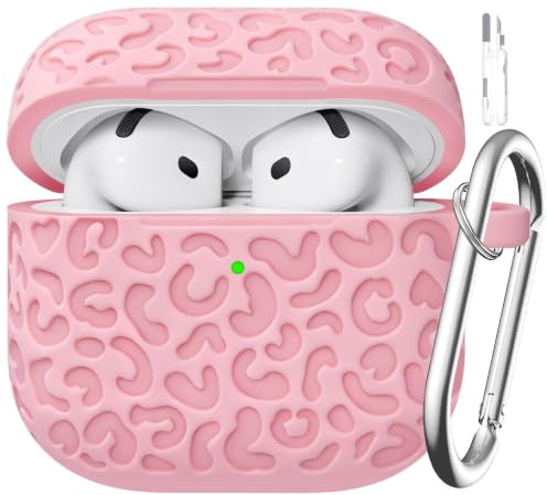 TNSNK Stampa Leopardata Custodia per AirPods 4, Pink | Morbido, antiscivolo, antiurto. Include portachiavi e penna pulente. Ricarica cablata e wireless.