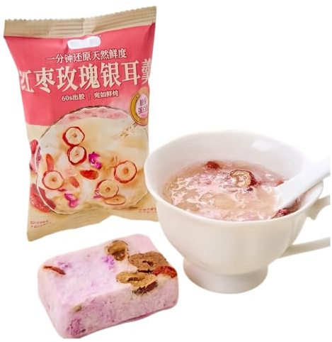 Red Date & Rose Instant Tremella Soup 15g*12 Bags, Instant Dried Tremella Soup with Red Dates & Rose,Freeze-Dried, No-Cook, Meal Replacement, Individual Packets