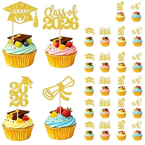 PYRUVAE 24 Stücks Abschluss Tortendeko Abitur 2026 Deko, Cupcake Topper You Did It,Graduation Muffin Deko, So Proud of You Kuchendeko, Congratulations Tortendeko für Abschluss, ABI 2026