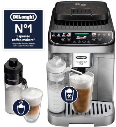 De'Longhi Magnifica Duo - Automatic Coffee Machine 20 Drinks Silver | Bean to Cup, Hot&Cool LatteCrema Automatic Milk Frother, One-Touch Hot&Cold Drinks, Cold Brew, Colour Display, ECAM332.80.SXB