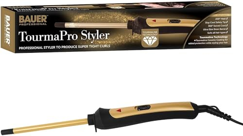 Bauer 38860 Slimline Curling Wand/TourmaPro Styler/Curls for All Hair Types/Ultra Slim 9mm Barrel / 200° Heat / 360° Swivel Cord/Cool Touch Tip