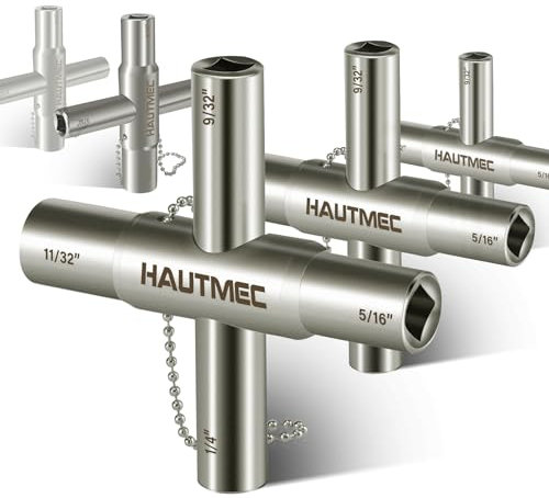 HAUTMEC 5pcs 4 Way Sillcock Water Key Faucet Valve Tool Spigot Key 1/4, 9/32, 5/16, 11/32 PL0028-5
