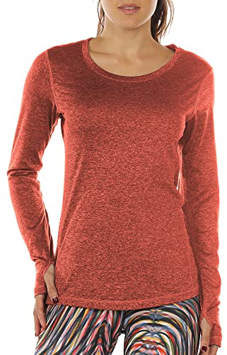 icyzone Damen Laufshirt Langarm Sport Shirt mit Daumenloch Fitness Yoga Oberteil (XL, Burnt Ochre)