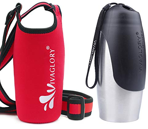 VIVAGLORY 750ml Stainless Steel Dog Water Bottle & Neoprene Bottle Carrier Holder Combo for Drinking, Great for Hiking & Traveling with Pets