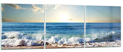 Mehrteilige Bilder auf Glas Meer Ufer Wasser Glasbild 90x30cm Wandbilder Dekoration Wohnzimmer Schlafzimmer Küche Set 3 teilige Klein Wanddeko Bild im Glas Wand Kunstdruck Art Modern GCA90x30-3551