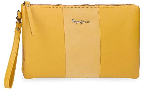 Pepe Jeans Double Brieftasche Handtasche Gelb 27x17x2 cms Leder
