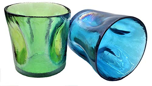 YALOS Lot de 2 verres mixtes Murano Collection Happy drink verres à eau vin liqueur ø 90 x h 90 mm verre de Murano fabriqué en Italie (bleu sky/vert herbe)
