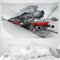 ABAKUHAUS Dampfmaschine Wandteppich und Tagesdecke, Bahnzug Kunst aus Weiches Mikrofaser Stoff Waschbar ohne Verblassen Digitaldruck, 230 x 140 cm, Grau Rot