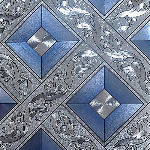 DAWEI Gold Foil Mosaic Rhombus Flicker Ktv Room Decorative Wallpaper Blue Color 1.73'W x 32.8'L'