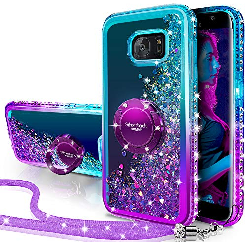 Miss Arts Kompatibel für Samsung Galaxy S7 Hülle,[Silverback] Mädchen Glitzern Handyhülle mit Ringständer, Cover TPU Bumper Silikon Flüssigkeit Treibsand Clear Schutzhülle für Samsung Galaxy S7 -LILA